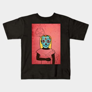 f1 NFT: FemaleMask Art with Mexican Eyes, Dark Skin, and Exclusive Davinci Background Kids T-Shirt